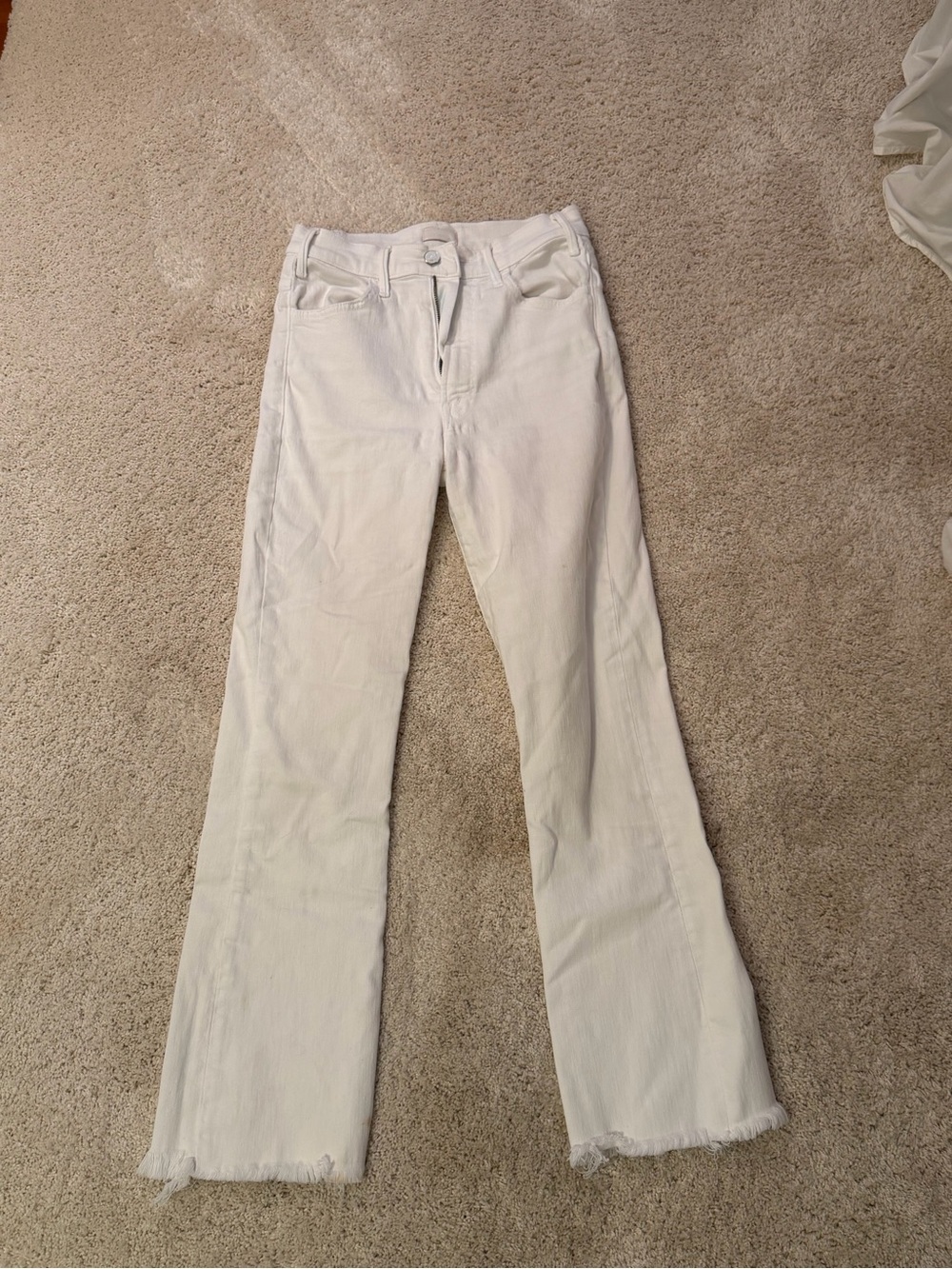 MOTHER White Flare Jeans with Raw Hem